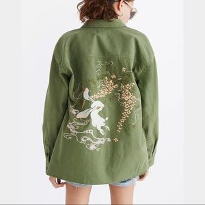 Madewell Embroidered Army Green Rabbit Utility Shirt-Jacket / Shacket